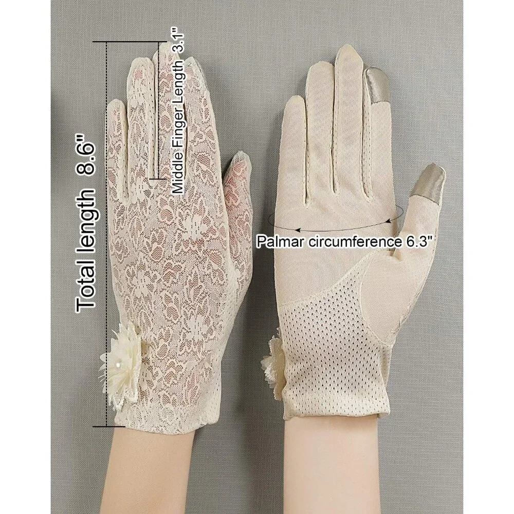 Women's Flower Beige Floral Embroider Lace Gloves Summer Sun Protection